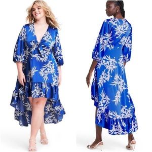 ALEXIS Target Blue Floral Tie-Front High-Low Dress
